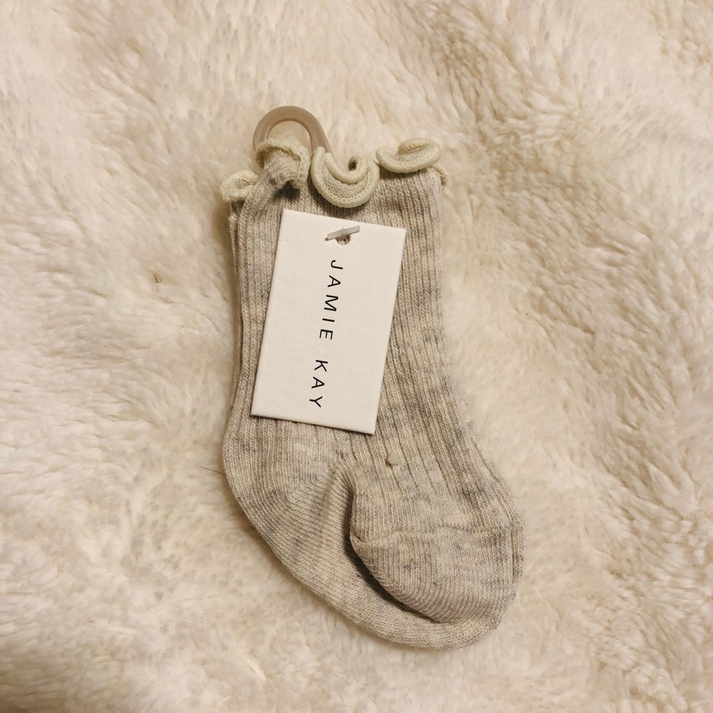 Jamie Kay Natalie frill knee high sock in oatmeal marle- SZ NB